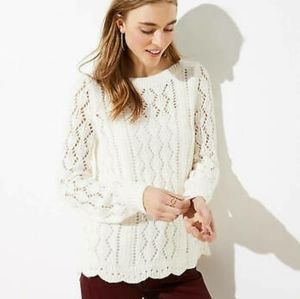 Loft Scalloped Pointelle Sweater XS